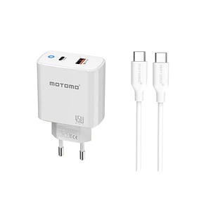 Cargador de Pared Motomo CR45W Power Delivery 45W USB-C + USB-A con Cable USB-C