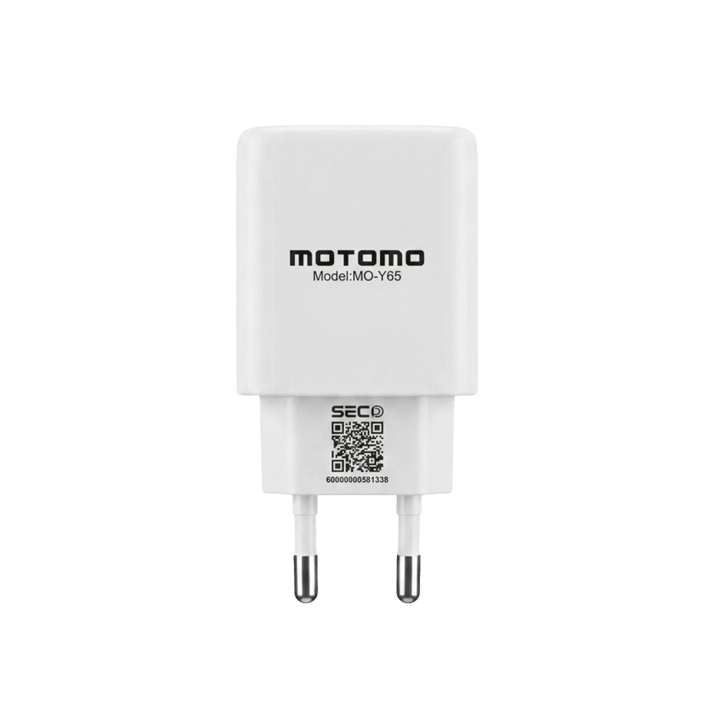 Cargador de Pared Motomo GaN 65W Triple Puerto USB-C + USB-C + USB-A Power Delivery con Cable USB-C 3