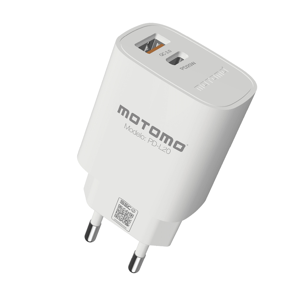 Cargador de Pared Motomo PD-L20 20W USB-C + USB-A con Cable Tipo C a Tipo C 2