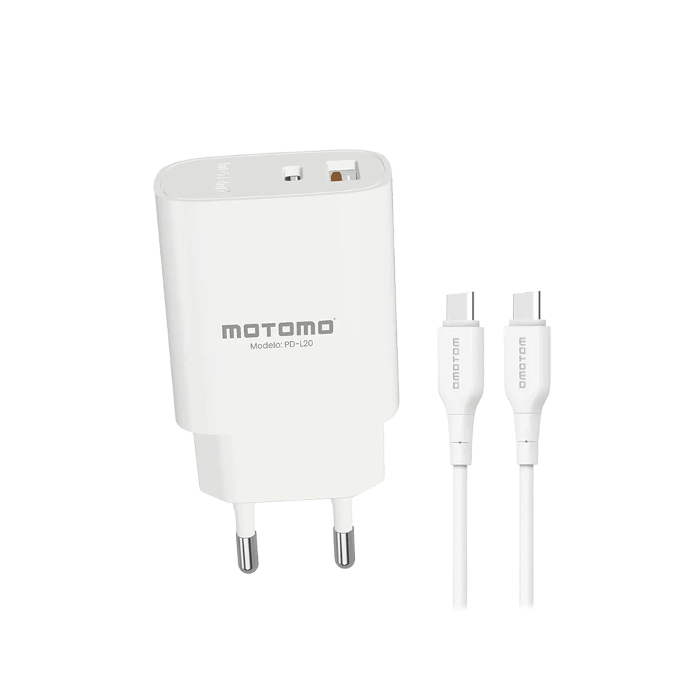 Cargador de Pared Motomo PD-L20 20W USB-C + USB-A con Cable Tipo C a Tipo C 1