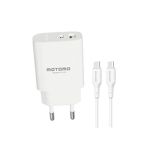 Cargador de Pared Motomo PD-L20 20W USB-C + USB-A con Cable Tipo C a Tipo C