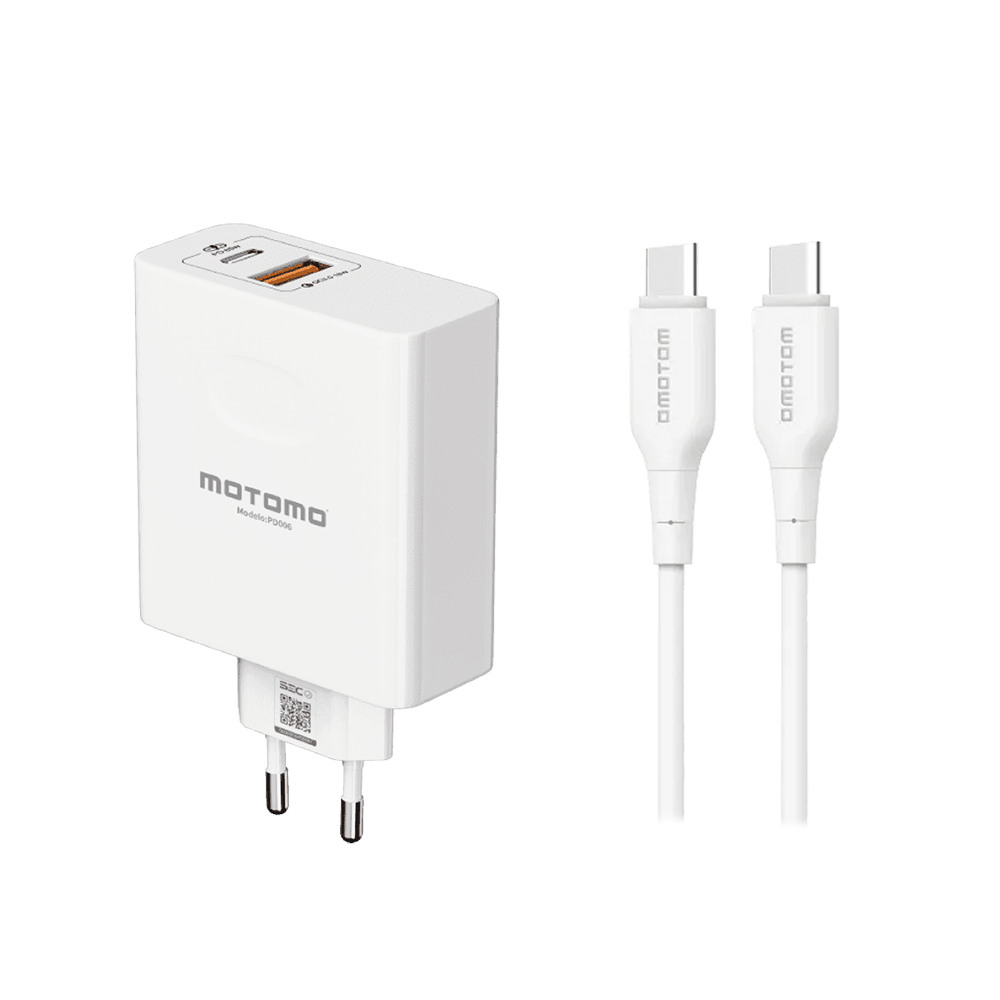 Cargador de Pared Motomo PD006 65W USB-C + USB-A Power Delivery Carga Rápida 1