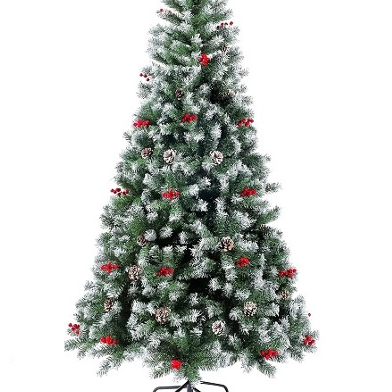 Arbol de navidad efecto nevado con piñas y frutos rojos de 1.8 metros 1
