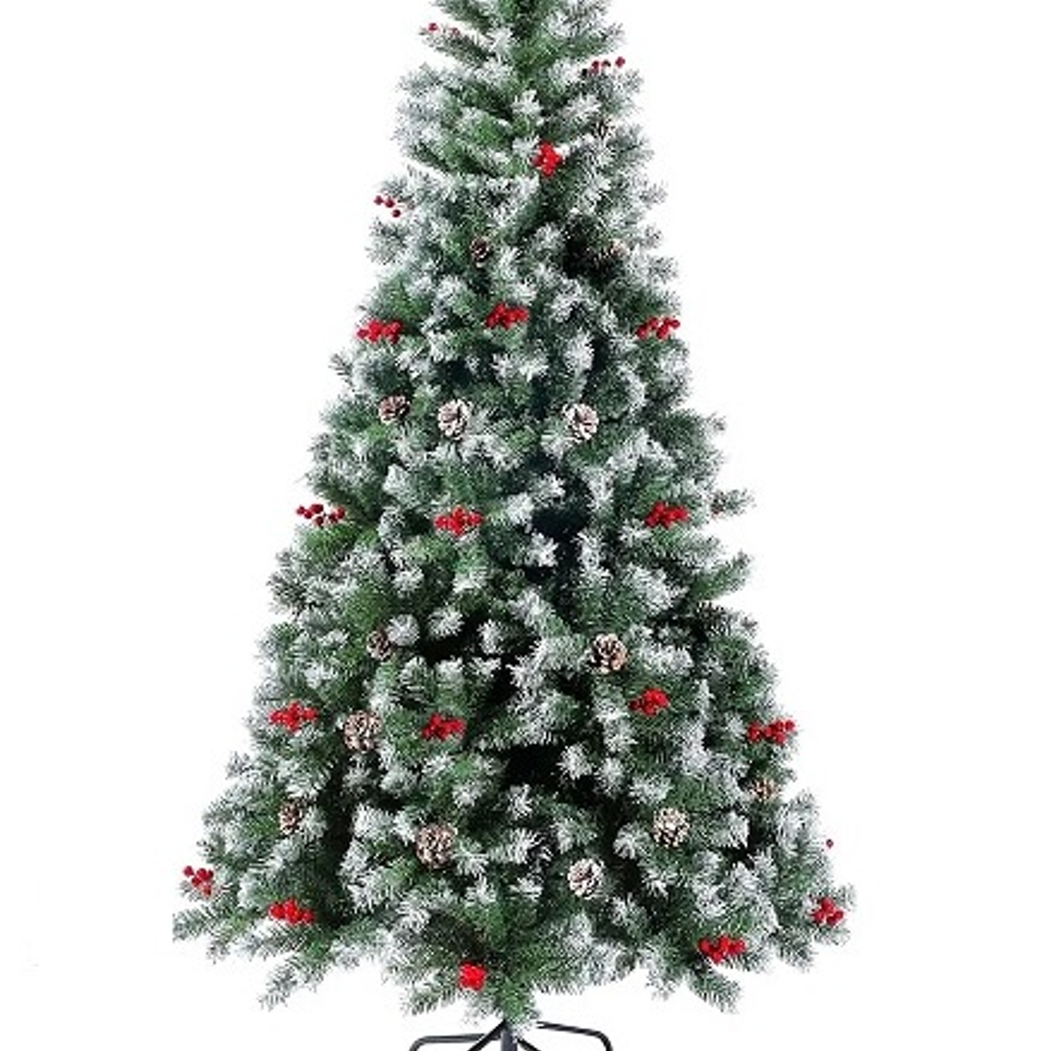 Arbol de navidad efecto nevado con piñas y frutos rojos de 1.8 metros 1