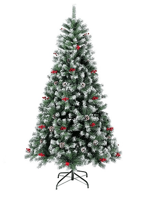 Arbol de navidad efecto nevado con piñas y frutos rojos de 1.8 metros