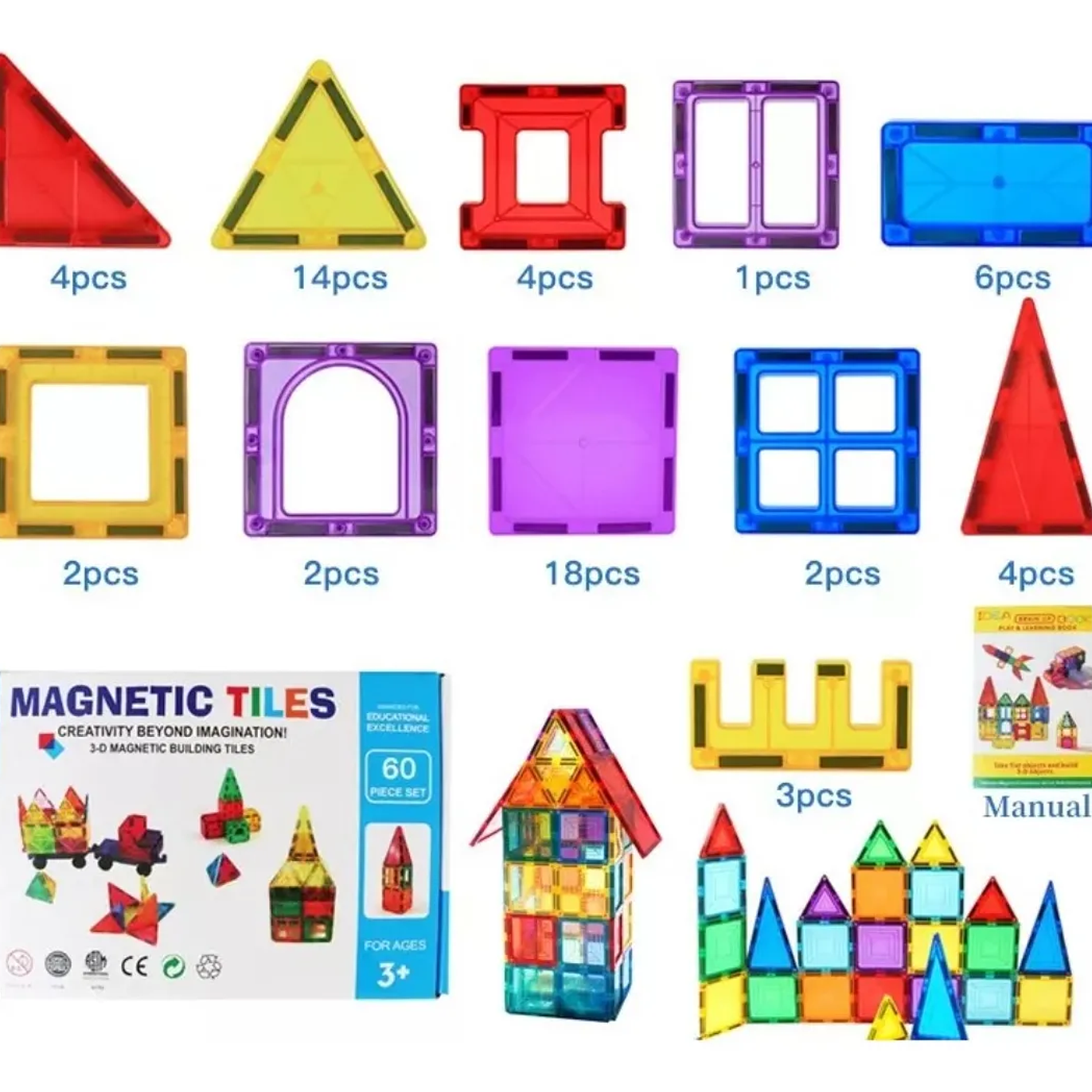Juego de bloques magneticos didactico infantil 60 piezas 3d 2