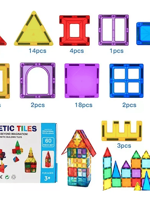 Juego de bloques magneticos didactico infantil 60 piezas 3d