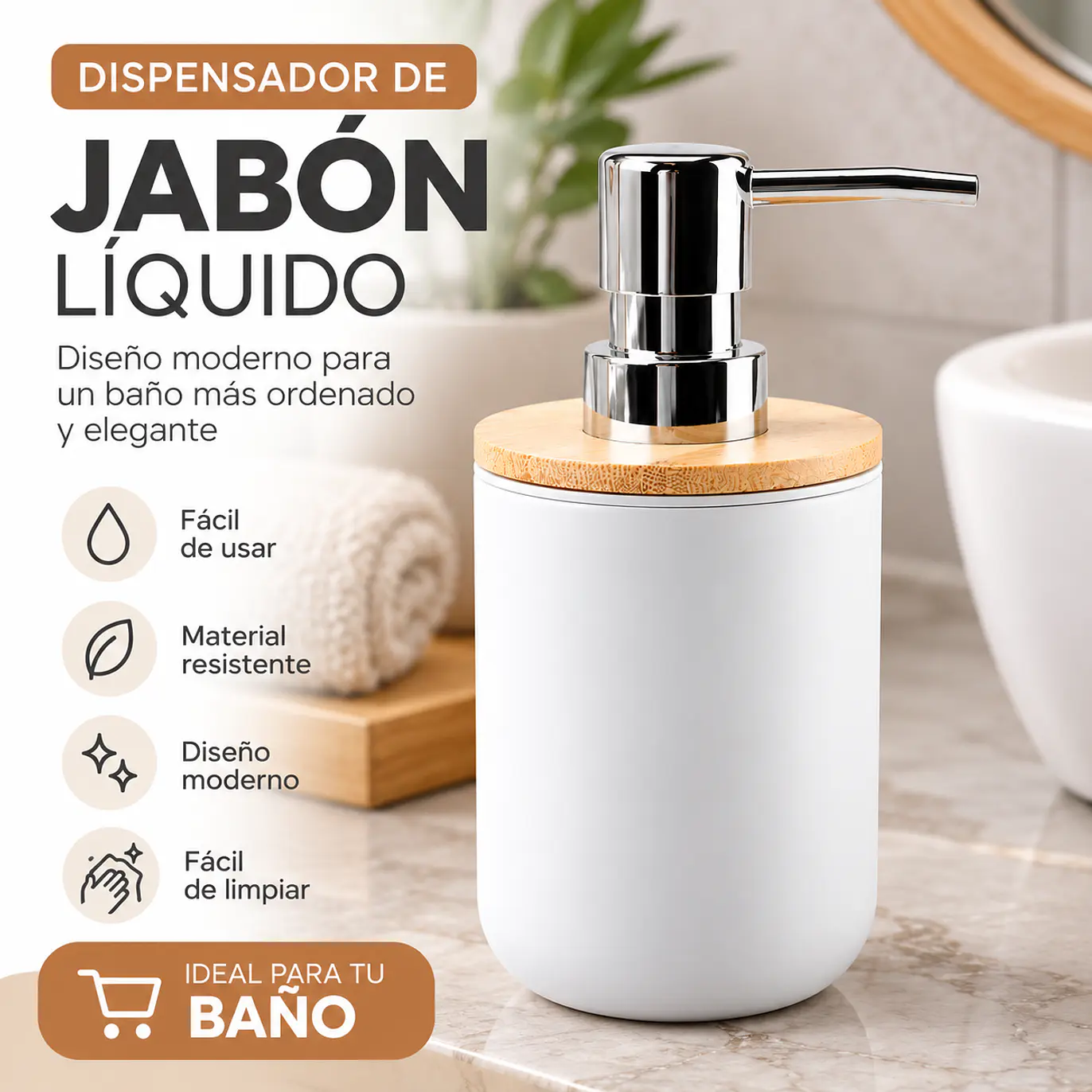 Jabonera dispensador de jabón de 250ml para baño tipo bambú  1