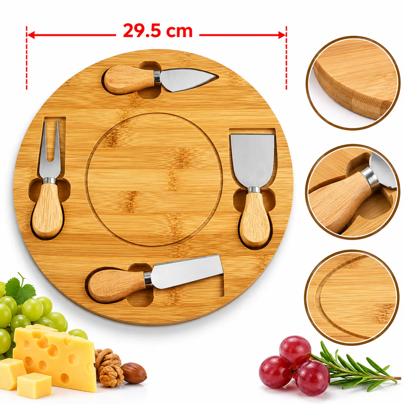 Tabla de quesos gourmet con utensilios de bambú 2
