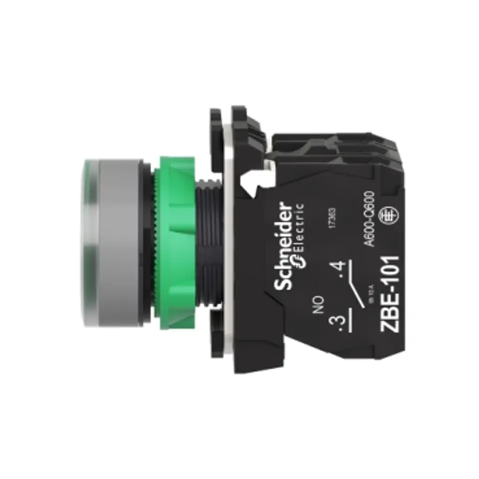 Pulsador luminoso verde led 24vac 1na 1nc color gris modelo XB5AW33B5C 2
