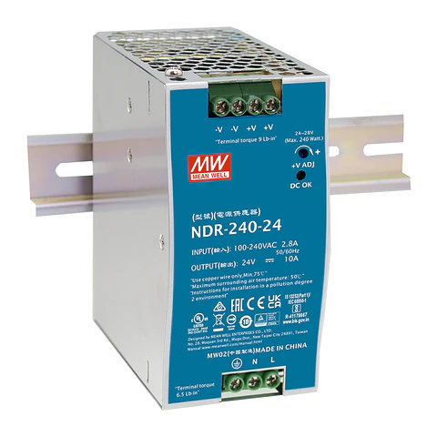 Fuente de poder 24 VDC MEAN WELL MODELO NDR-240-24 10A riel DIN 