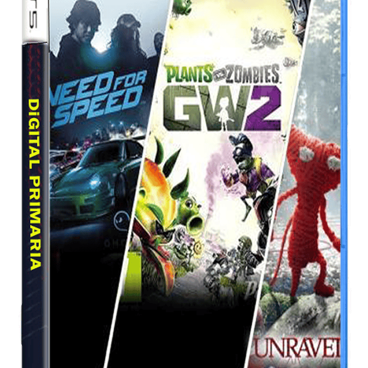 3 JUEGOS EN 1 Need for Speed + Plants vs. Zombies Garden Warfare 2 + Unravel PS5  1