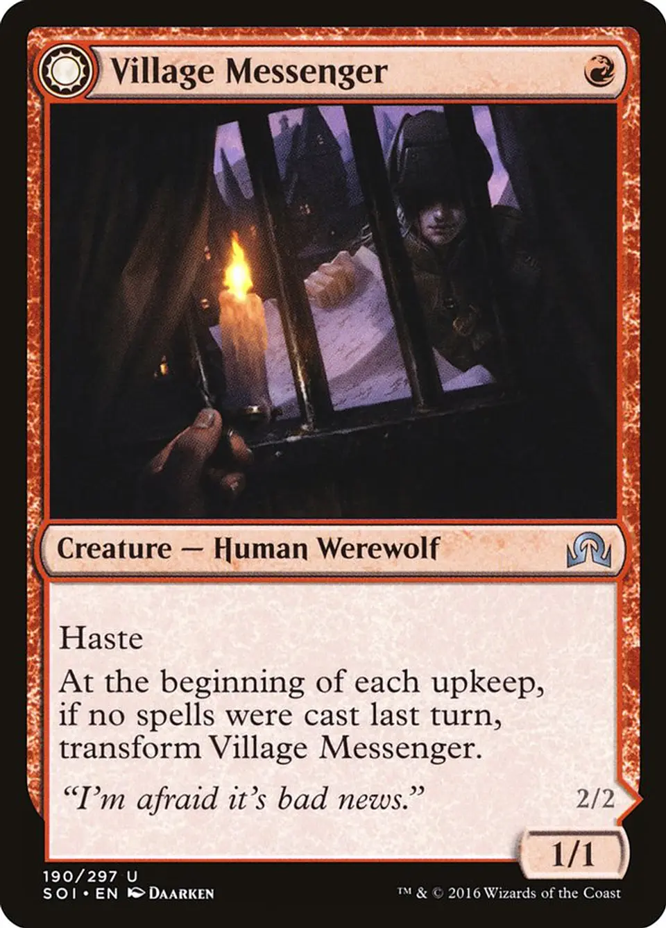 Carta Magic - Village Messenger // Moonrise Intruder - Idioma: Español - Edicion: Shadows over Innistrad 1