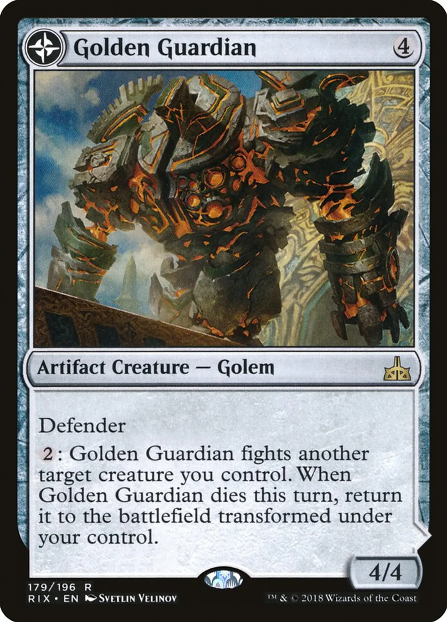 Carta Magic - FOIL Golden Guardian // Gold-Forge Garrison - Idioma: Español - Edicion: Rivals of Ixalan 1