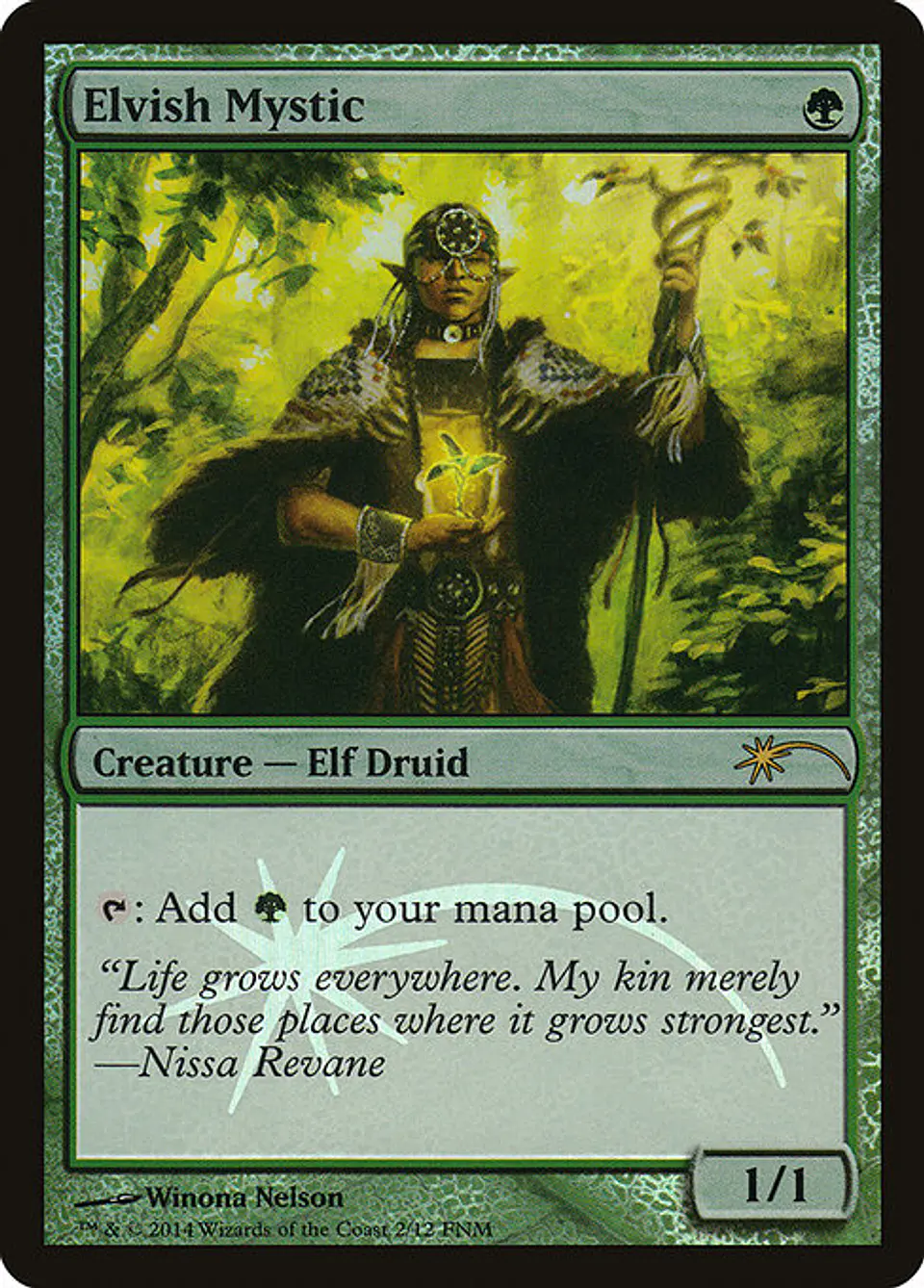Carta Magic - FOIL Elvish Mystic - Idioma: Español - Edicion: Friday Night Magic 2014 1