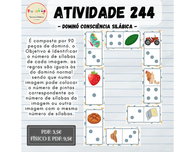 Atividade 244 - Dominó Consciência Silábica - Físico e PDF