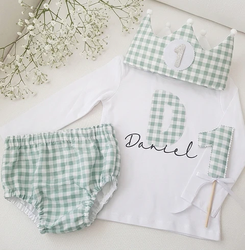  Conjunto cumpleaños Vichy mint