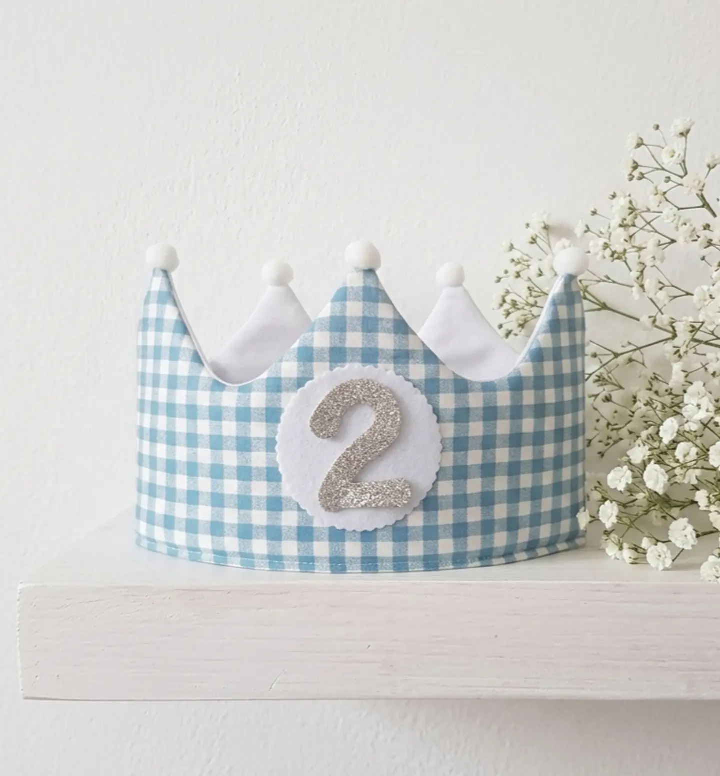  Conjunto corona cumpleaños y peto Vichy turquesa  2