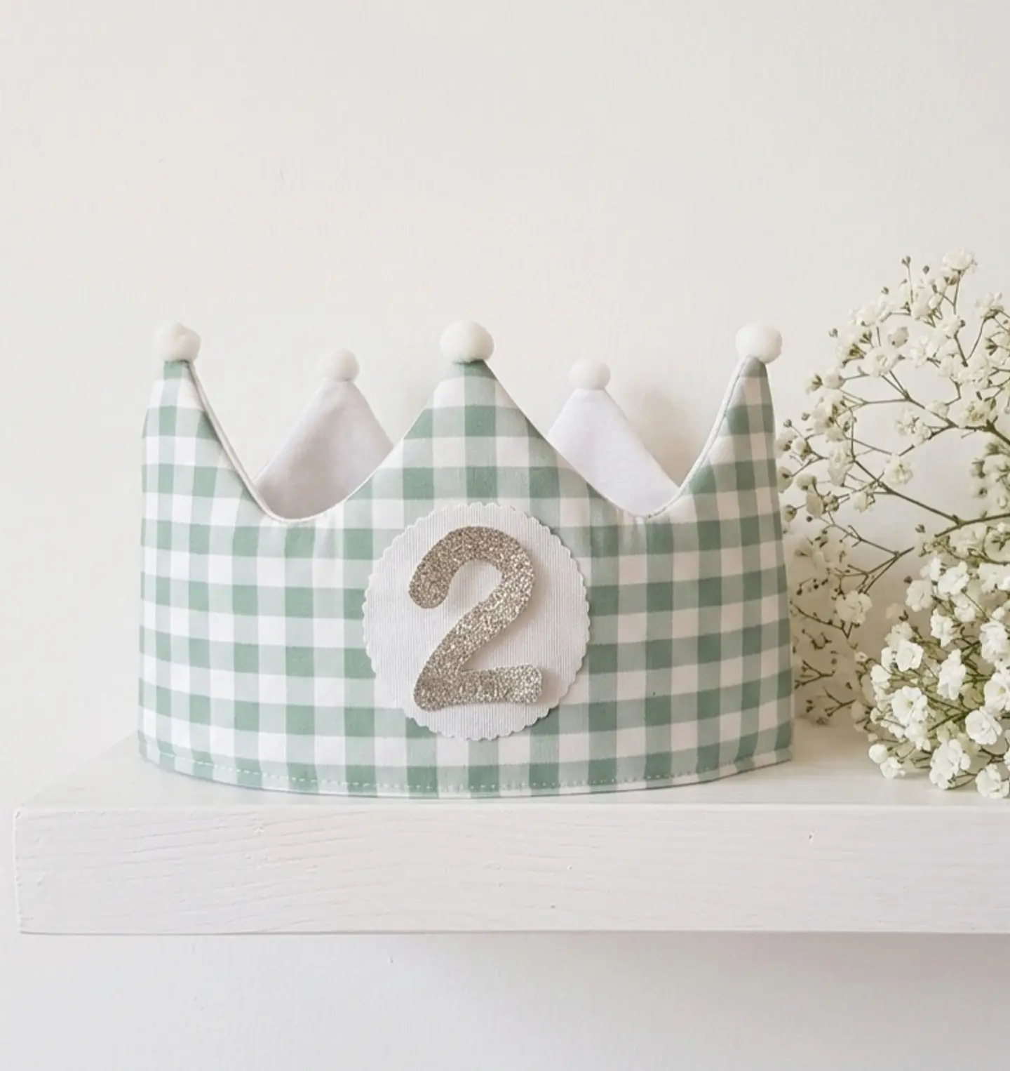  Conjunto corona de cumpleaños y camiseta Vichy mint 2