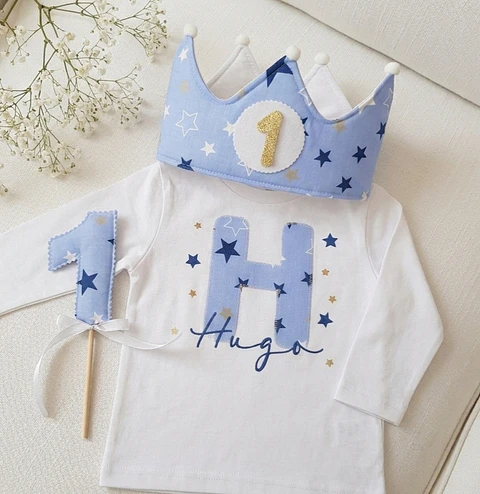  Conjunto corona de cumpleaños y camiseta Estrellas grandes