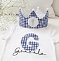  Conjunto corona de cumpleaños y camiseta Vichy azul marino - Miniatura 1