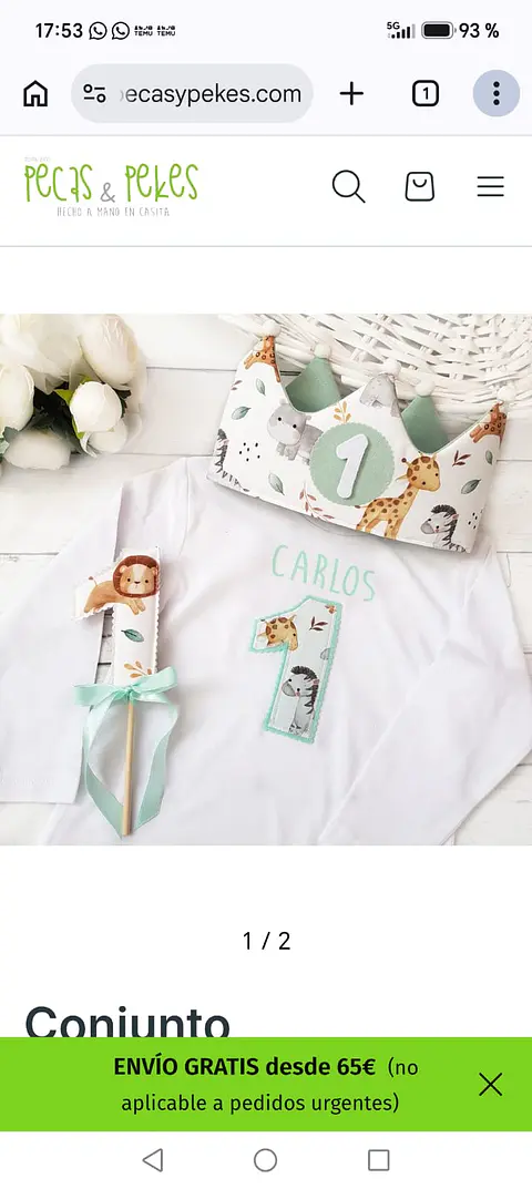  Conjunto corona de cumpleaños y camiseta Animales de la selva
