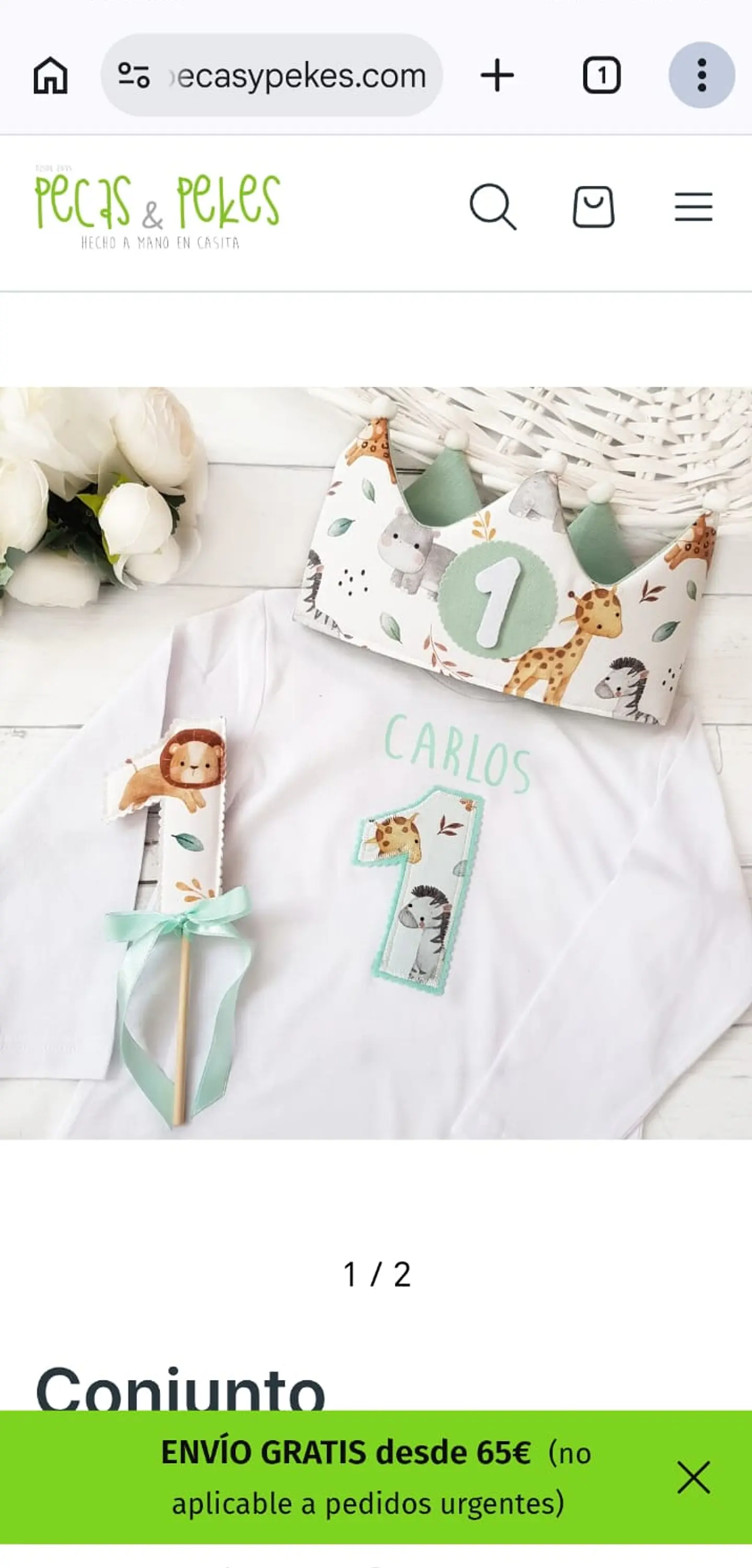  Conjunto corona de cumpleaños y camiseta Animales de la selva 1
