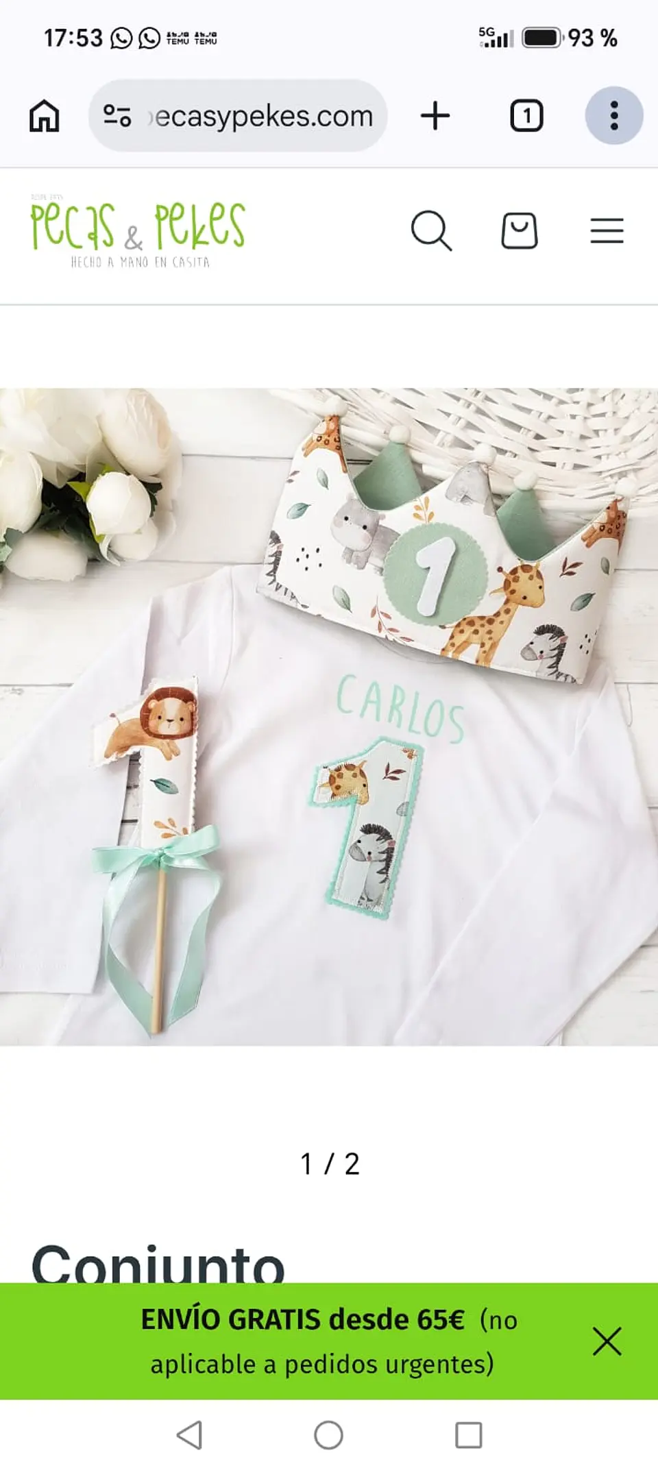  Conjunto corona de cumpleaños y camiseta Animales de la selva 1