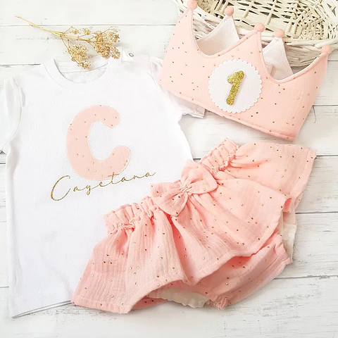  Conjunto cumpleaños Muselina rosa 