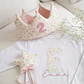  Conjunto corona de cumpleaños y camiseta Muselina flores pastel - Miniatura 1