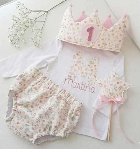  Conjunto cumpleaños Muselina florecitas pastel 