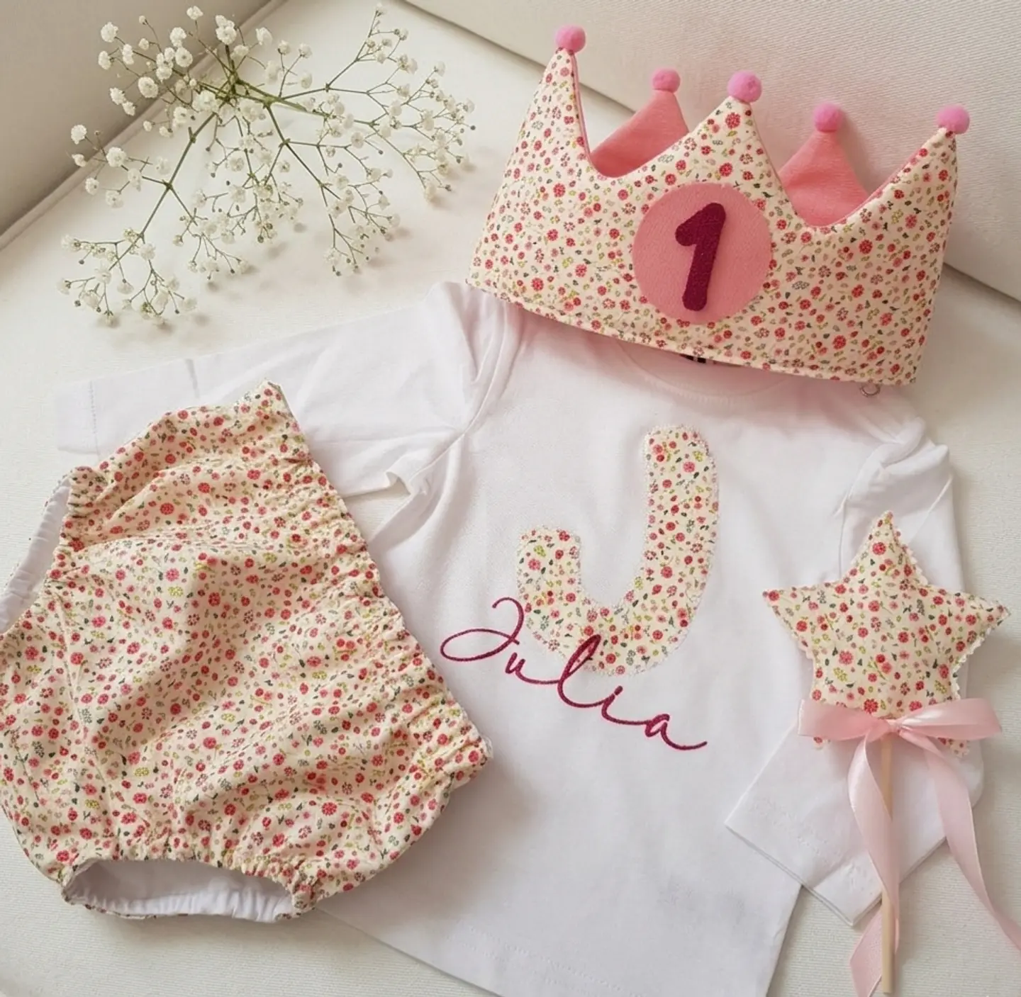  Conjunto cumpleaños Flores fucsia y rosa 1