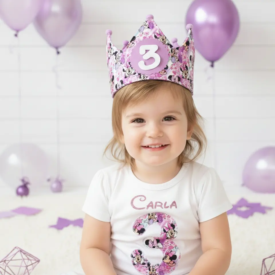  Conjunto corona de cumpleaños y camiseta Minnie lila 2