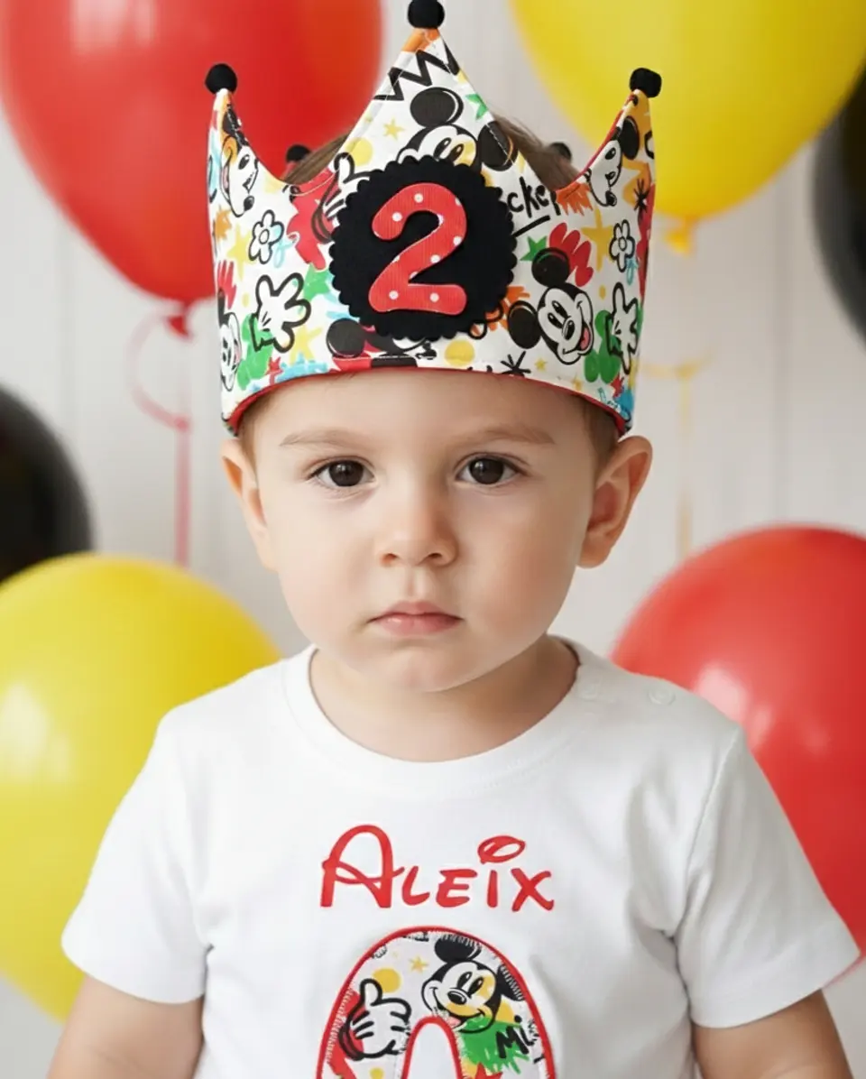  Conjunto corona de cumpleaños y camiseta Mickey 3