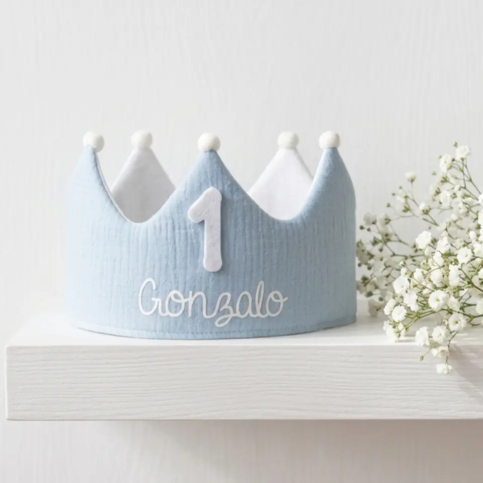  Conjunto corona cumpleaños y peto muselina, varios colores 2