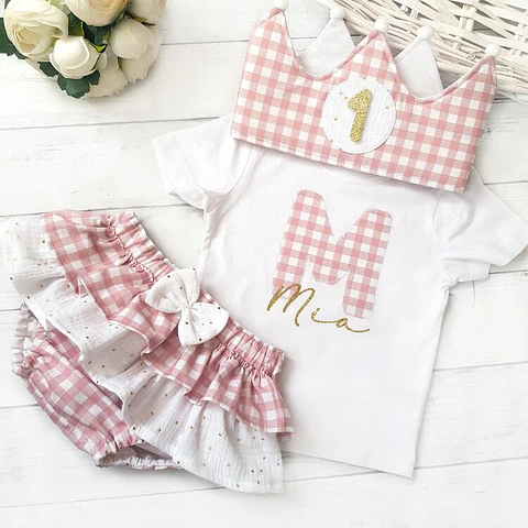  Conjunto cumpleaños Vichy rosa