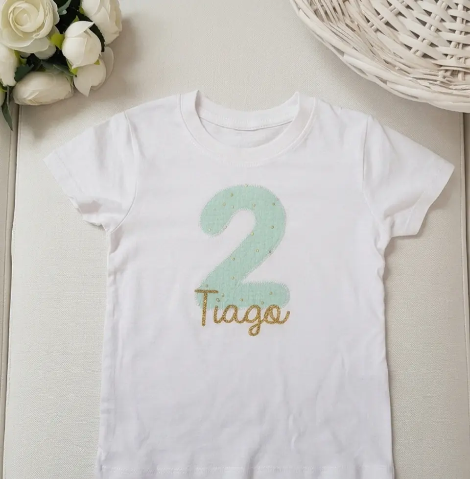 Camiseta cumpeaños Muselina con dorado, varios colores 2