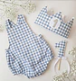  Conjunto corona cumpleaños y peto Vichy azul - Miniatura 1
