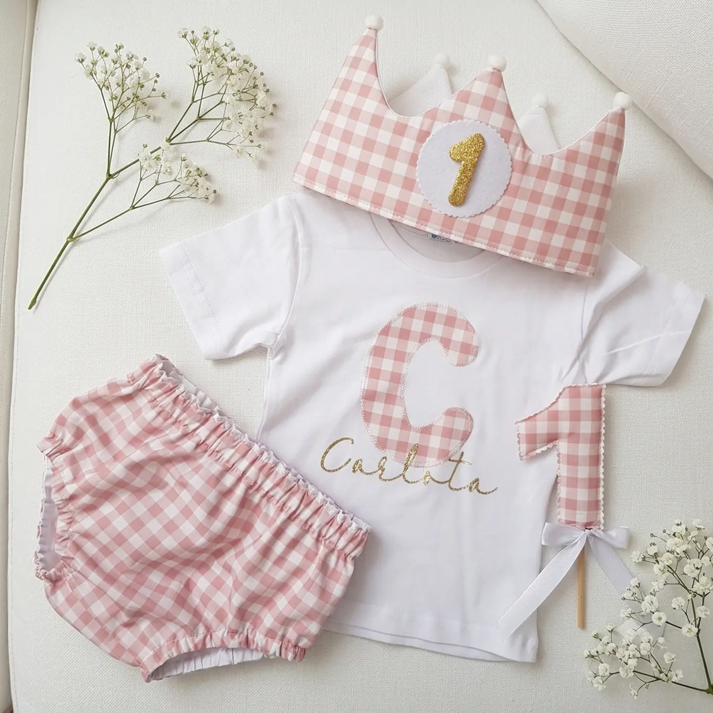  Conjunto cumpleaños Vichy rosa 1
