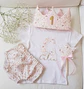  Conjunto cumpleaños Florecitas rosa y mostaza - Miniatura 1