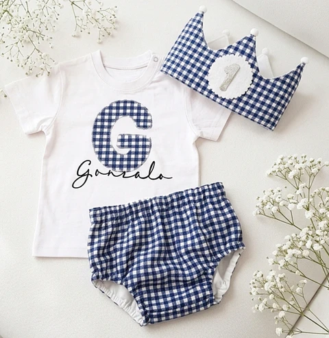  Conjunto cumpleaños Vichy azul marino