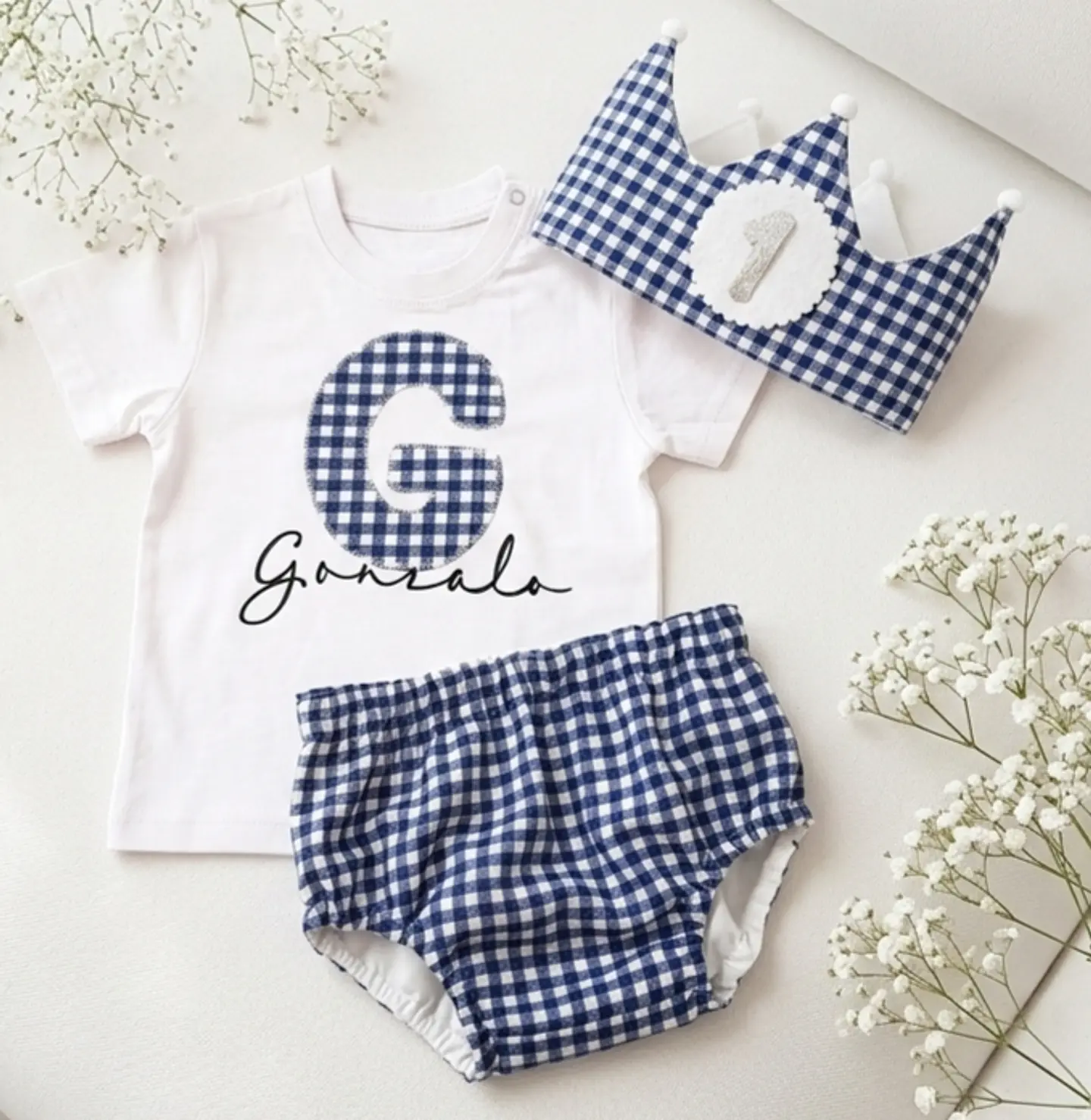  Conjunto cumpleaños Vichy azul marino 1