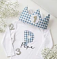  Conjunto corona de cumpleaños simple y camiseta Vichy azul - Miniatura 1