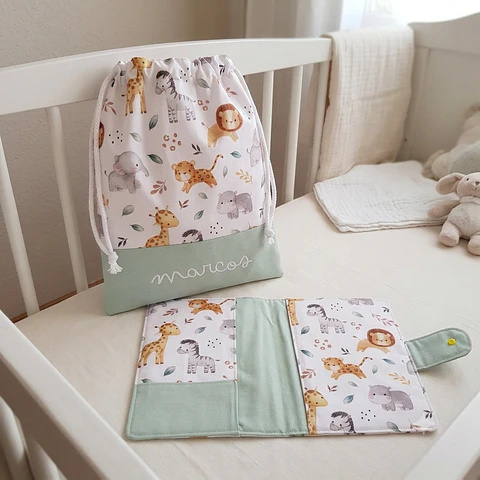 Pack portapañales y toallitas y bolsa  personalizados