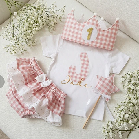  Conjunto cumpleaños Vichy rosa