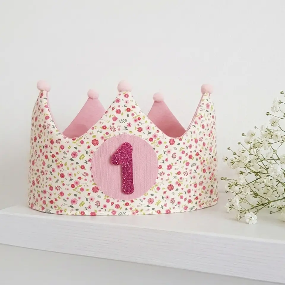 Corona de cumpleaños Mini flores rosa y fucsia  1