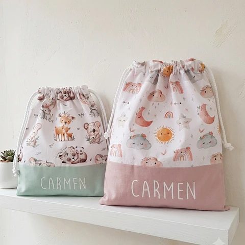 Bolsa muda merienda, varias telas