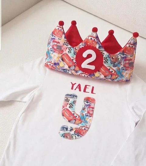  Conjunto corona de cumpleaños y camiseta Animales de la selva mostaza- COPIAR