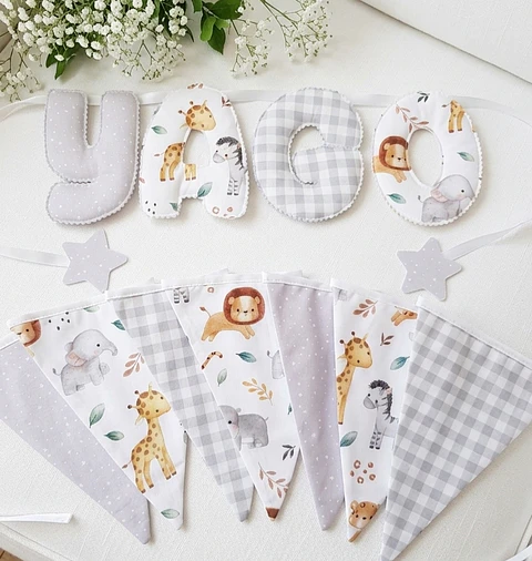 Pack Guirnalda personalizada y banderines, 2-3 telas