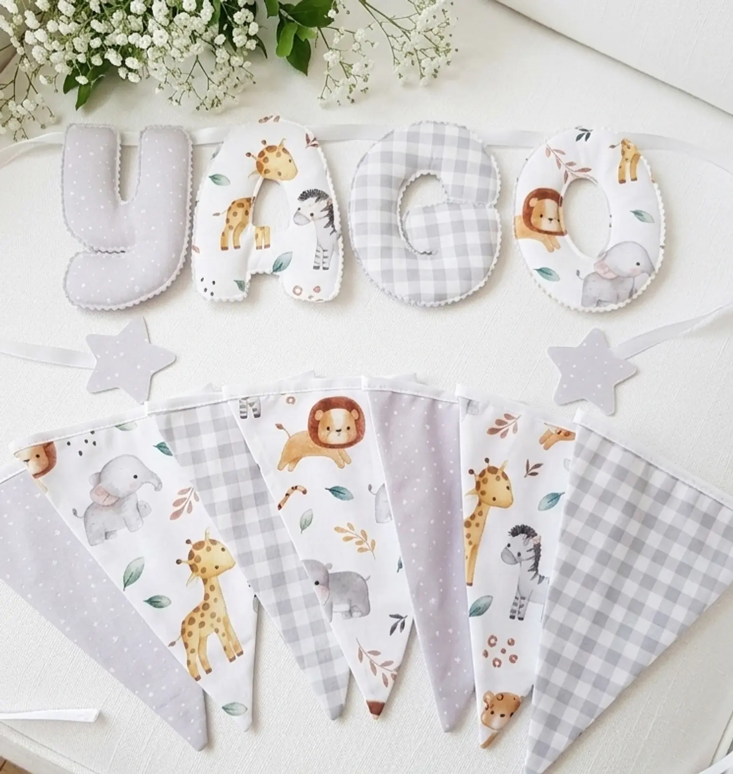 Pack Guirnalda personalizada y banderines, 2-3 telas 1